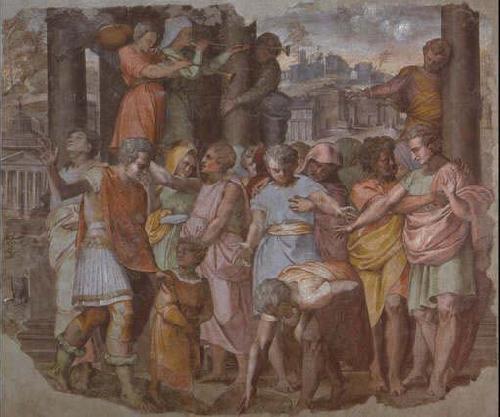 Perino Del Vaga Tarquinius Superbus Founds the Temple of Jove on the Capitol, from Palazzo Baldassini, now in the Uffizi, Florence Sweden oil painting art